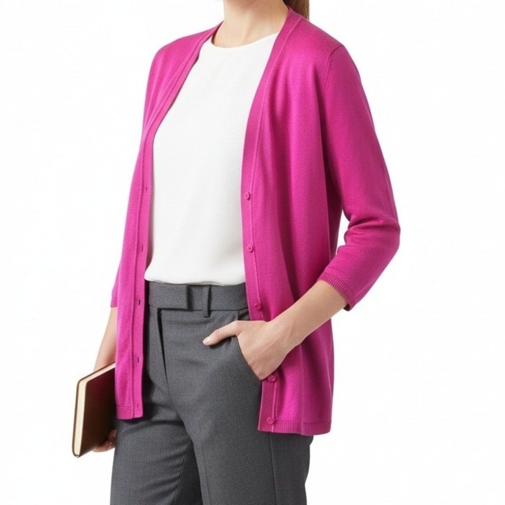 Coldwater Creek Women Pink Silk Blend Button Front Cardigan Sweater XS 4-6